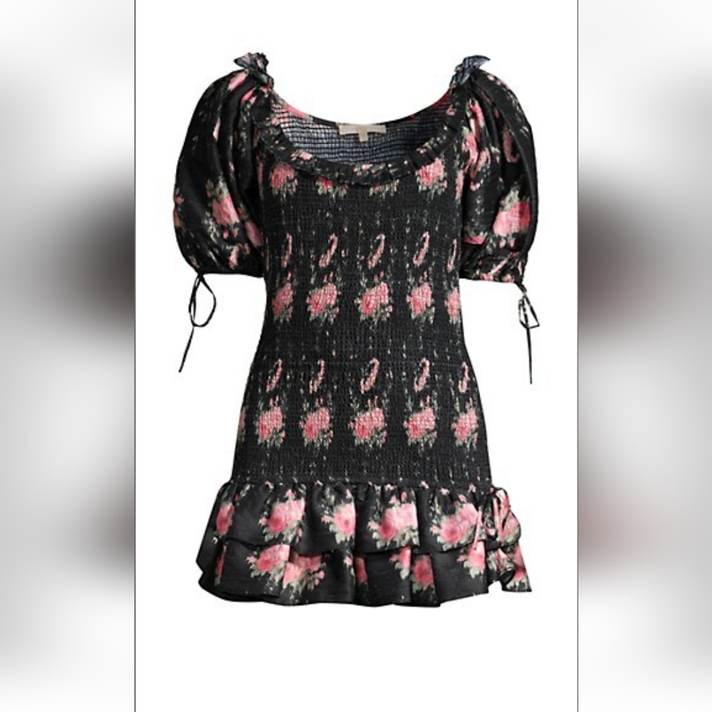 LOVESHACKFANCY puff sleeve smocked floral mini dress XS - Picture 9 of 9